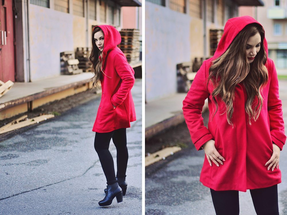 Hooded red coat