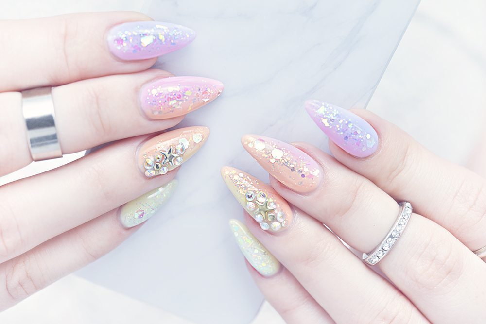 Pastel Mermaid Stiletto Gel Nails 