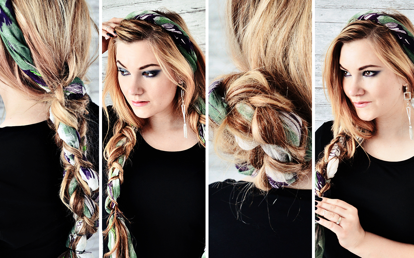 Enkla frisyrer med en sjal - Simple hairstyles with a scarf