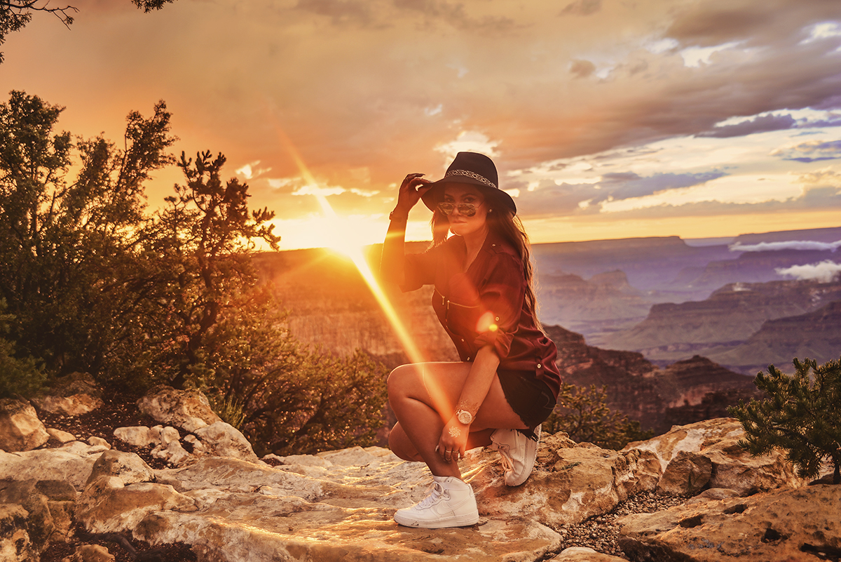 Woman in front of Grand Canyon Sunset at Mather Point