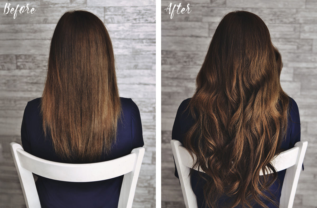 Before and after Tape hair extensions