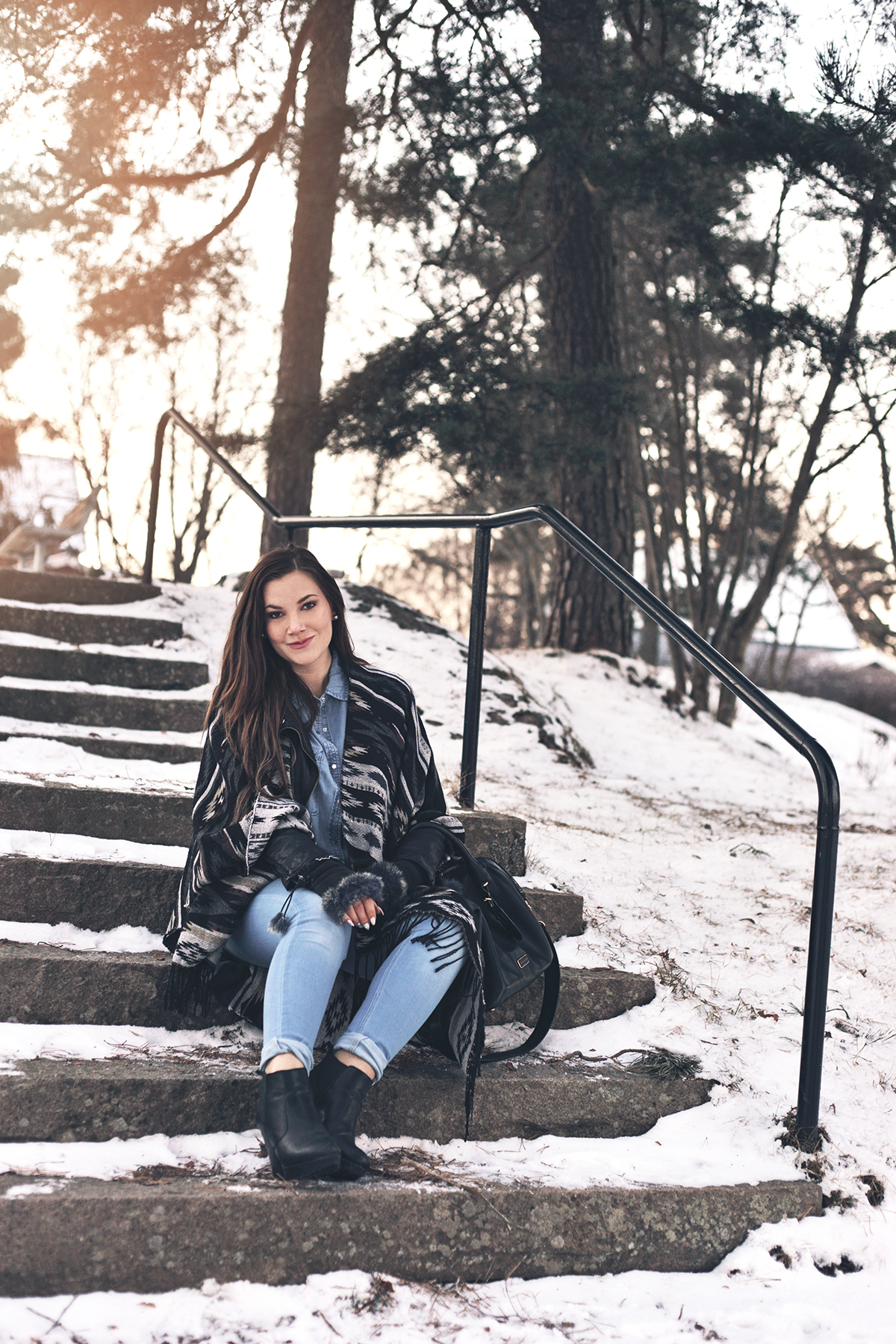 Double Denim & Poncho Outfit