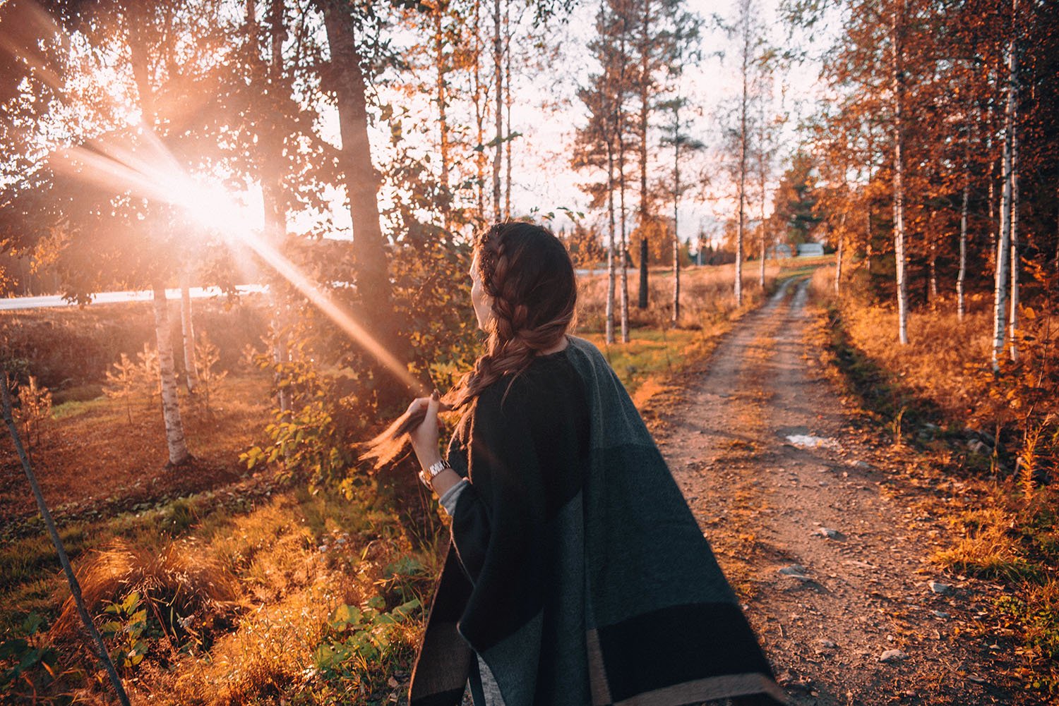 French Side Braid + Poncho in the Sunset