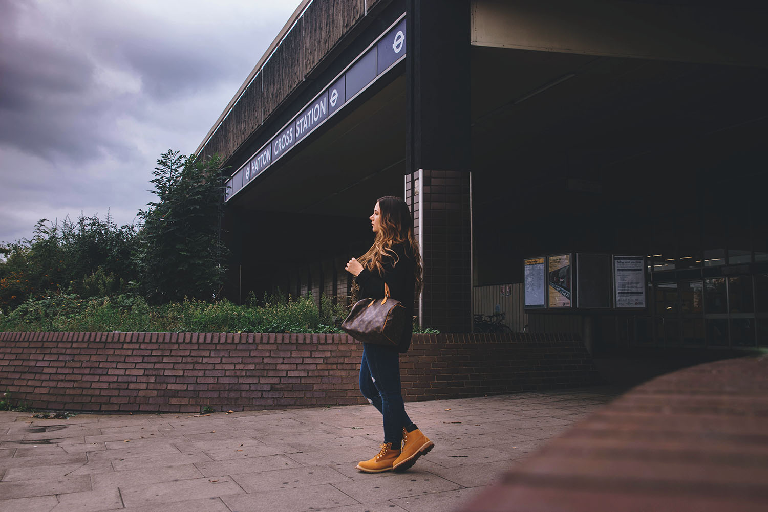 Outfit outside Hatton Cross Station in London