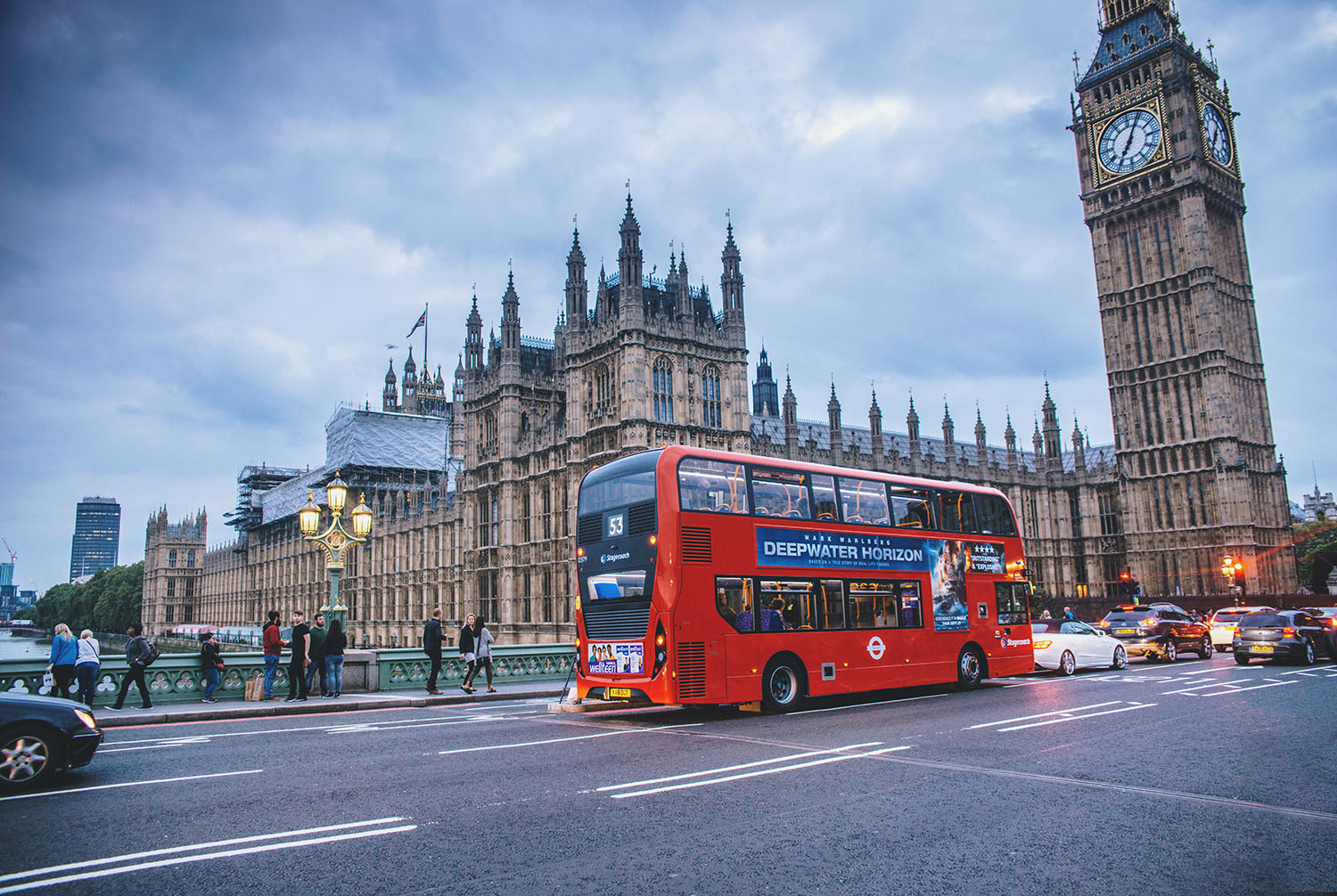 Westminister, London - A red bus & Big Ben