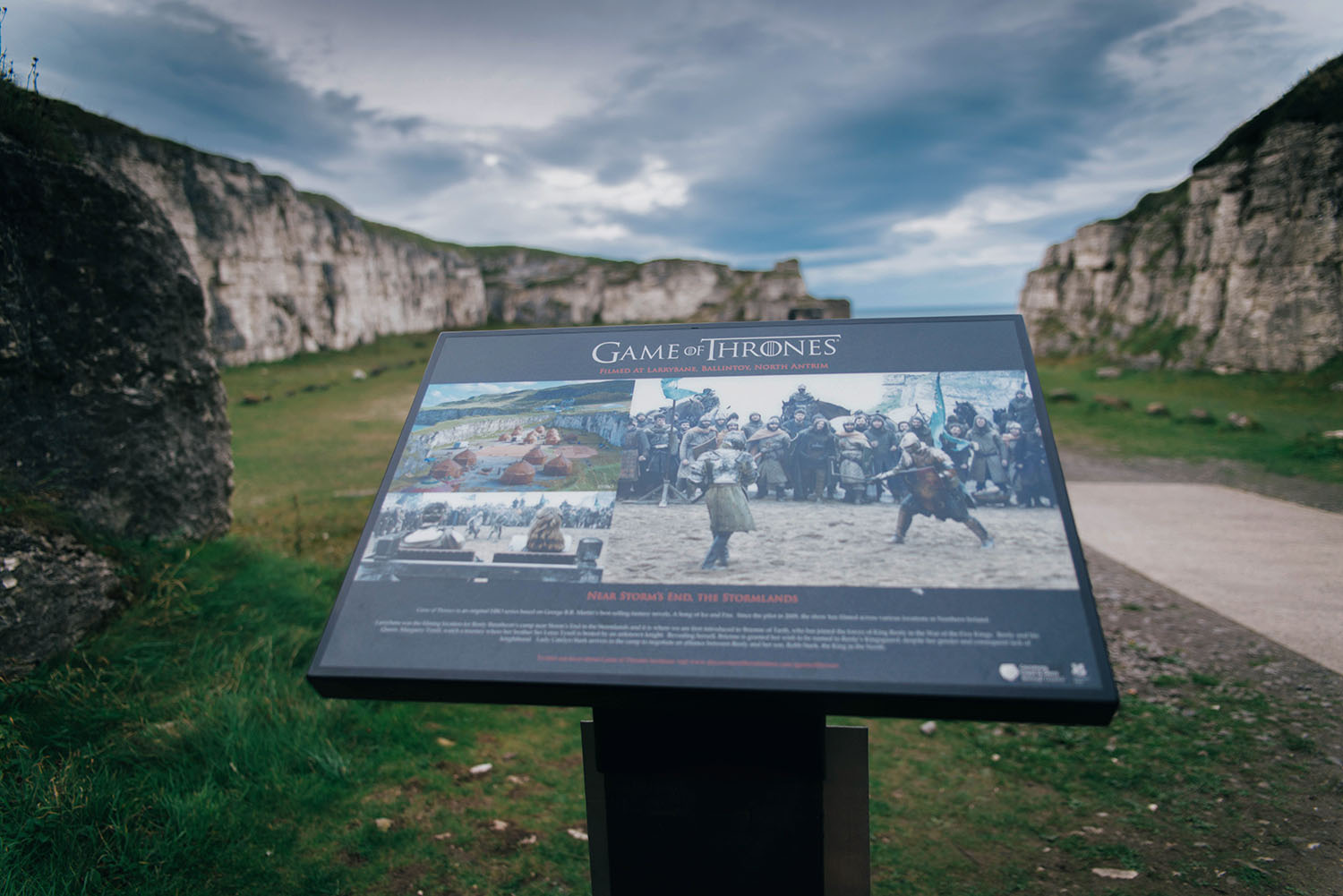 Sign for Game of Thrones Filming Location at Larrybane Quarry in Northern Ireland