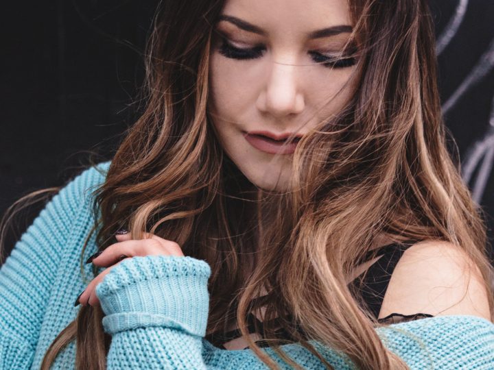 Beachy hair + mint green knitted sweater