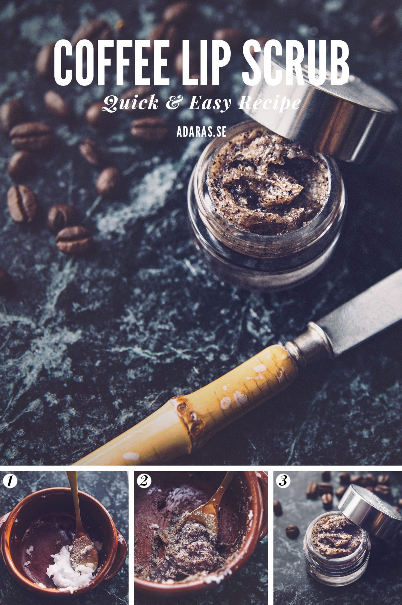 DIY: Coffe Lip Scrub with coffee grounds, coconut oil and sugar