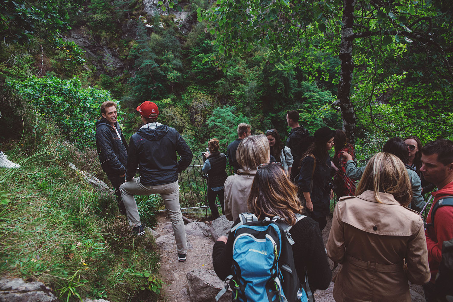 Travel bloggers by the upper viewpoint at the Fall of Foyers