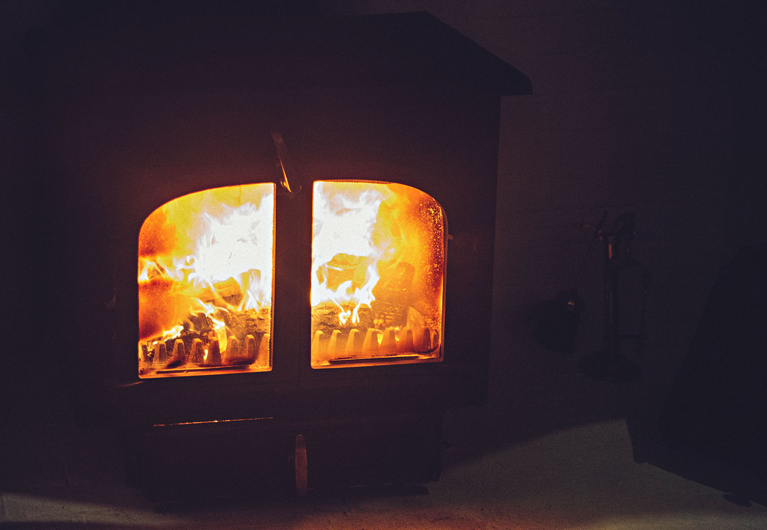 Fireplace with crackling fire