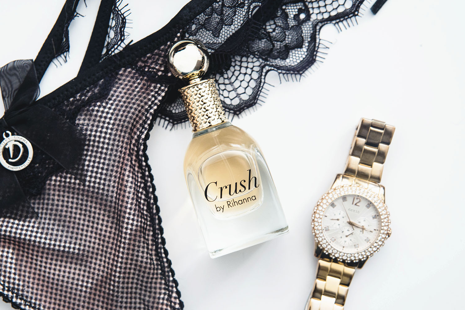 Flatlay with Crush by Rihanna & Guess Watch