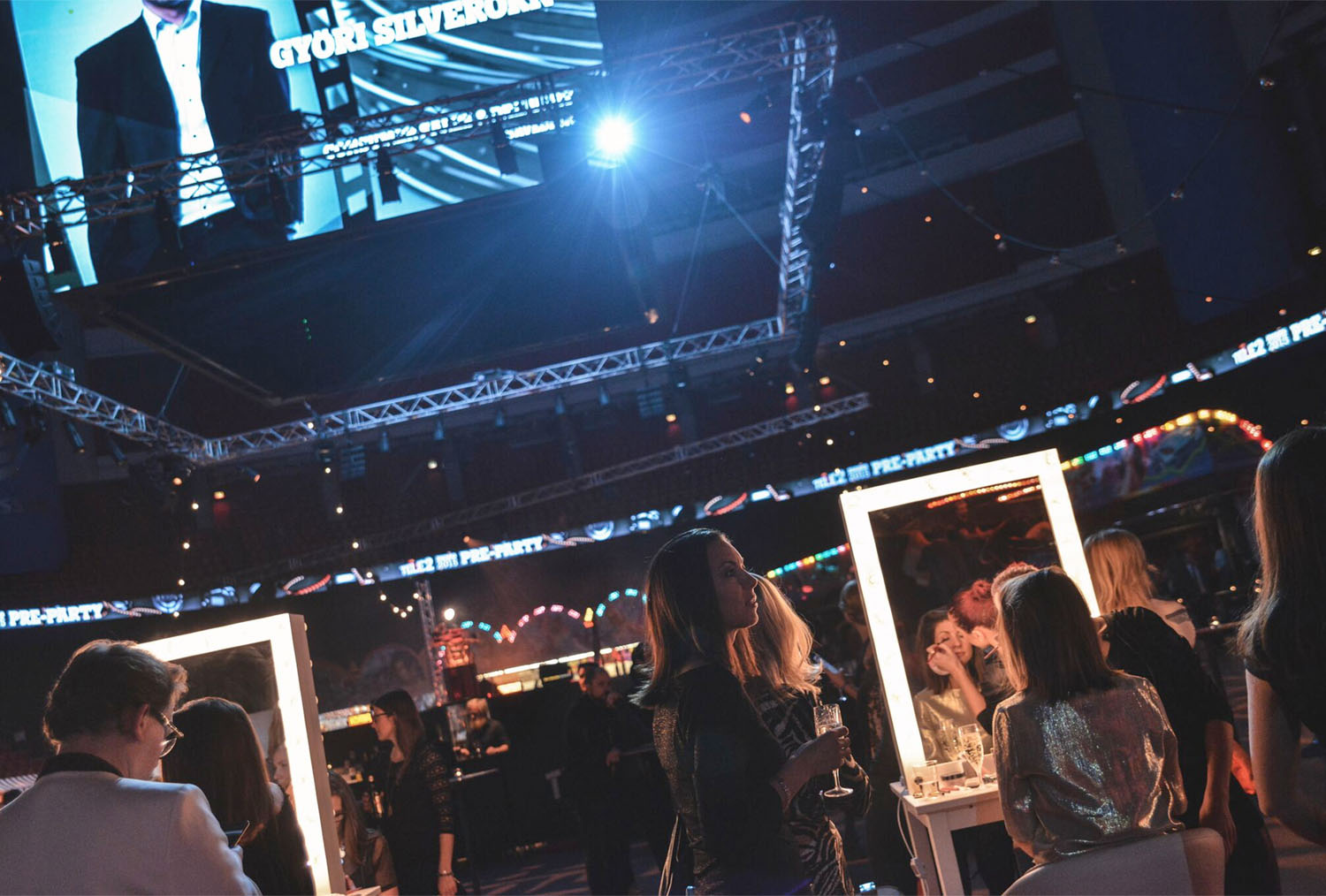 Event with lighted makeup mirrors