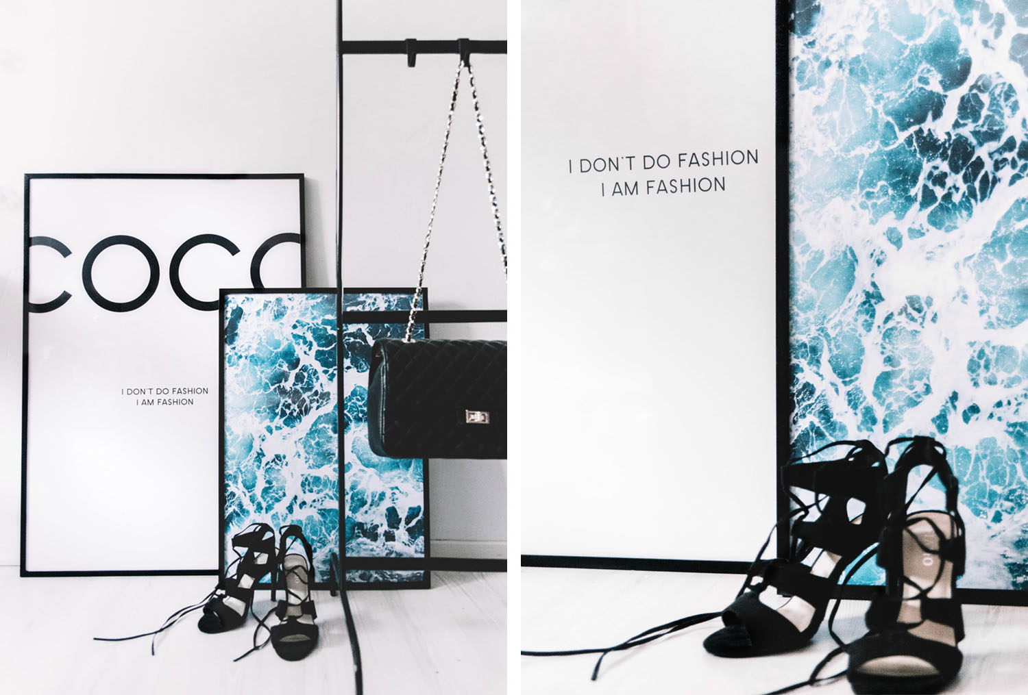 Coco Chanel Poster & Ocean Poster from Desenio on floor with high heels