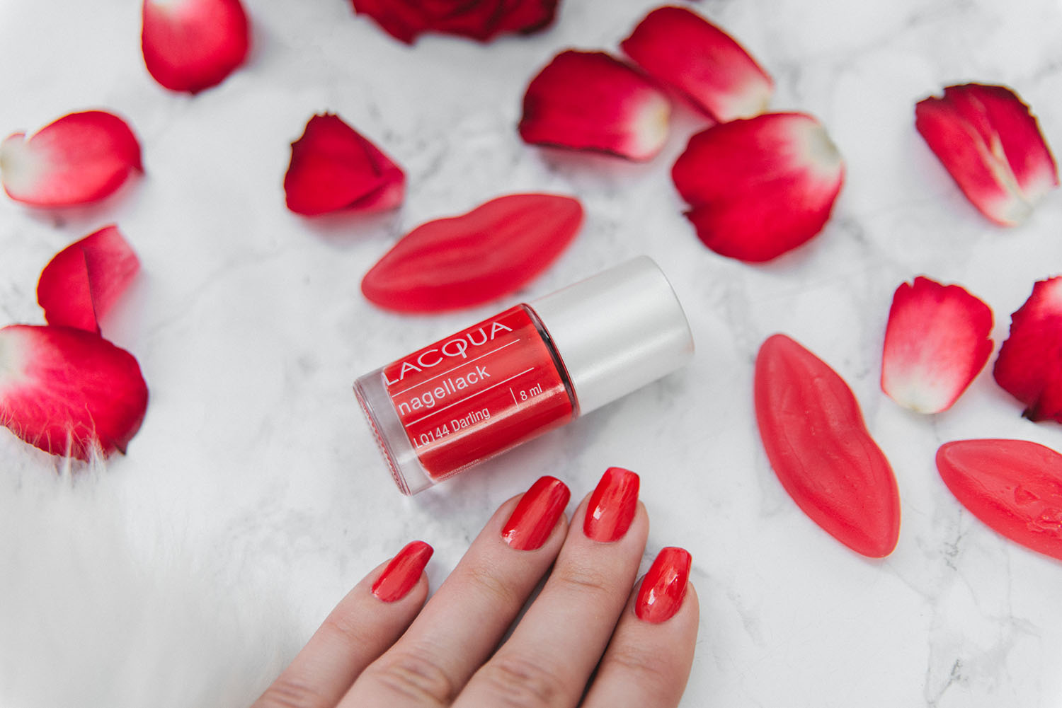 Flatlay with Lacqua Darling Red Nail Polish