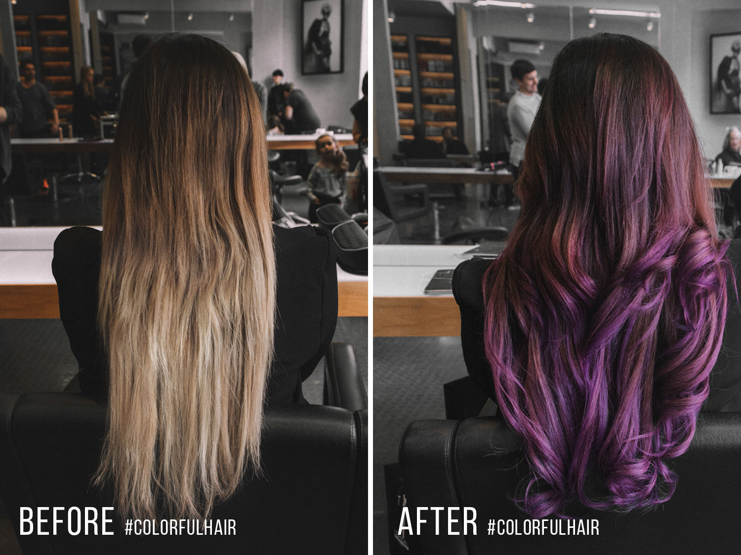 Before & After Purple balayage & #Colorfulhair with L'Oreal Professionnel