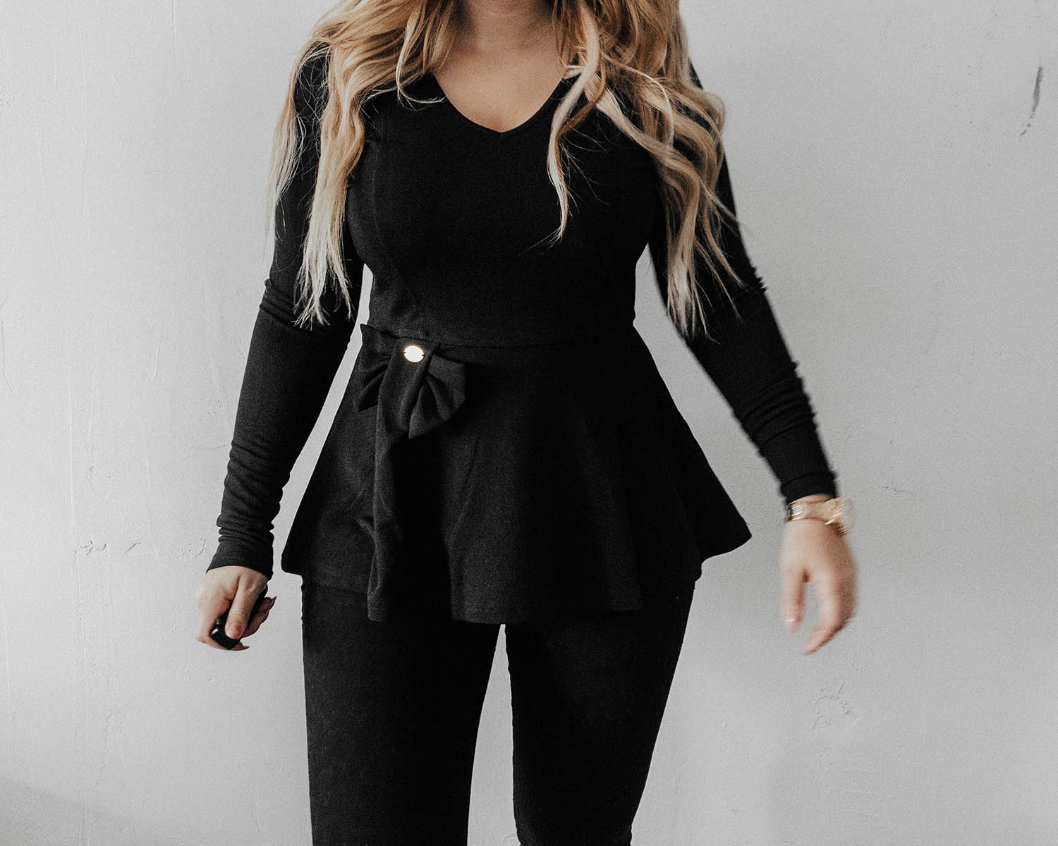 Adaras Black Peplum Top