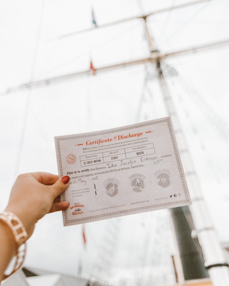 Certifikat från SS Great Britain