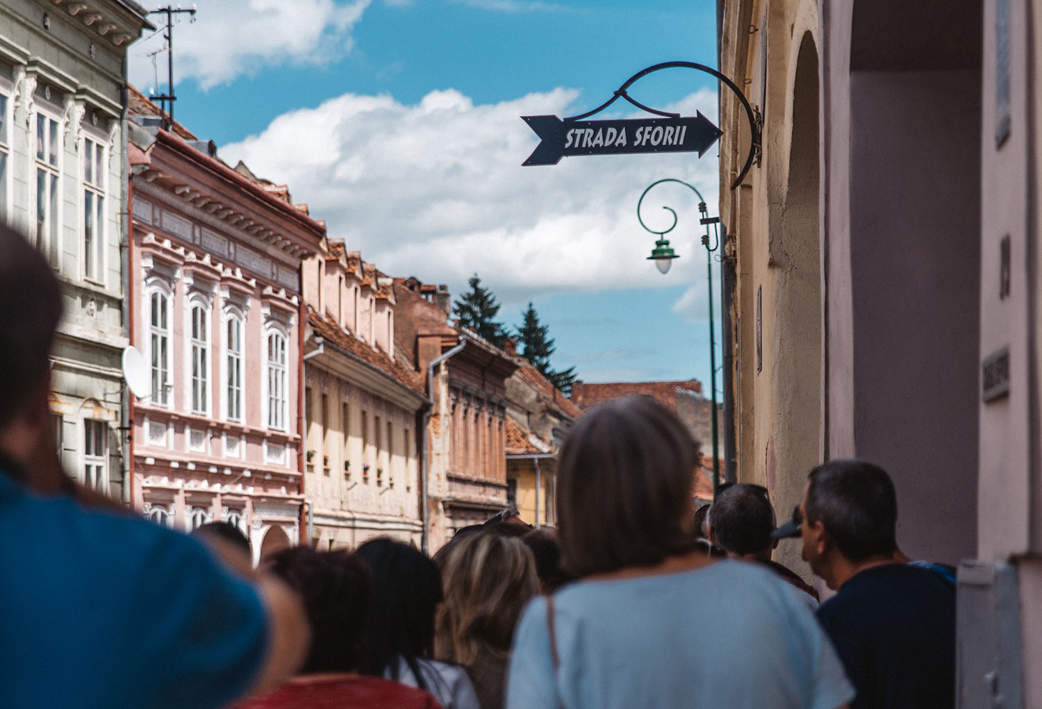 Strada Sforii, one of the narrowest street in the city of Brașov, Romania