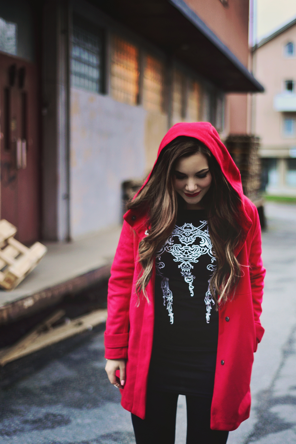 Hooded red coat