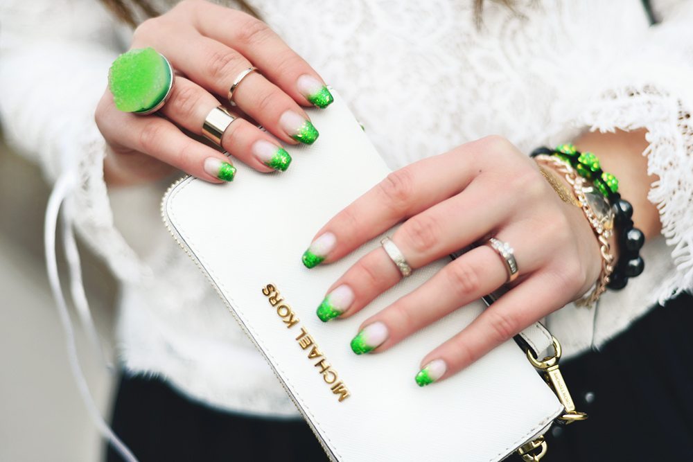 Green glitter nails