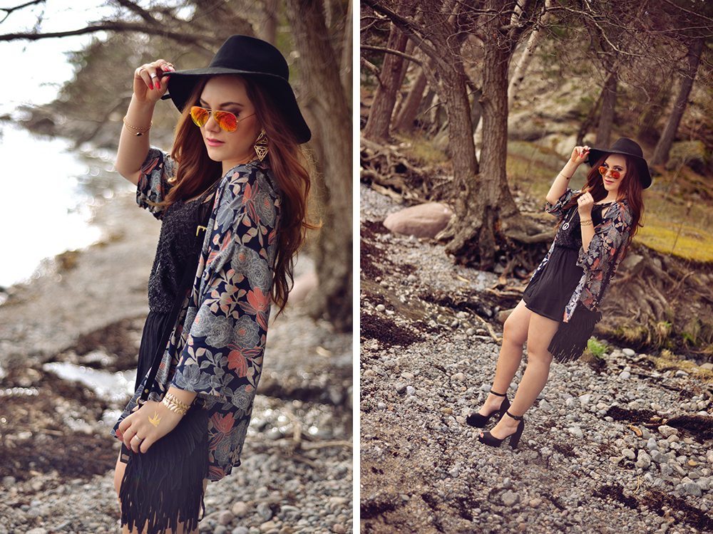 Outfit with kimono and hat