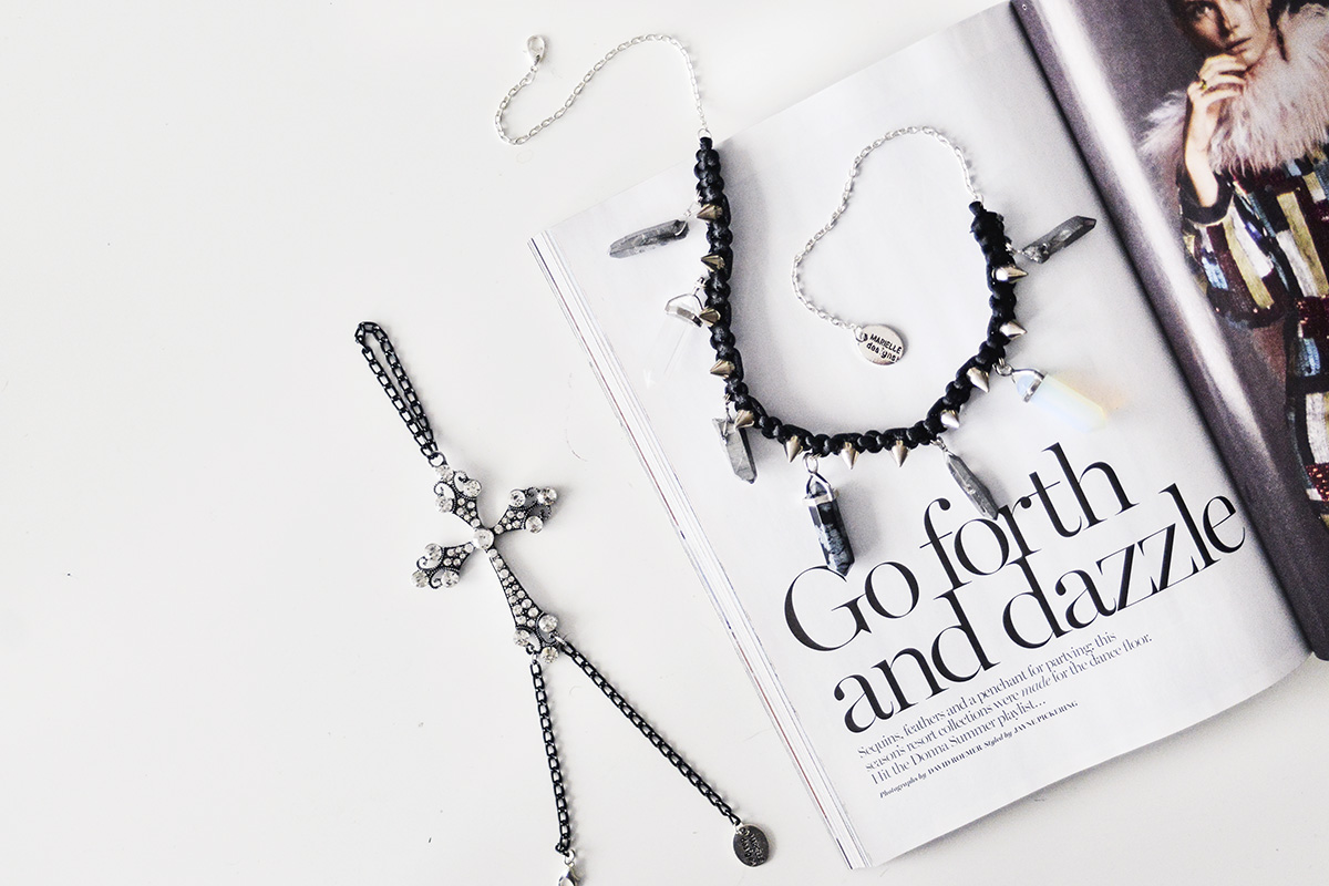 Lyra hand jewelry & Titanium quarts crystal necklace -black hexagon