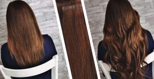 Before and after Tape hair extensions