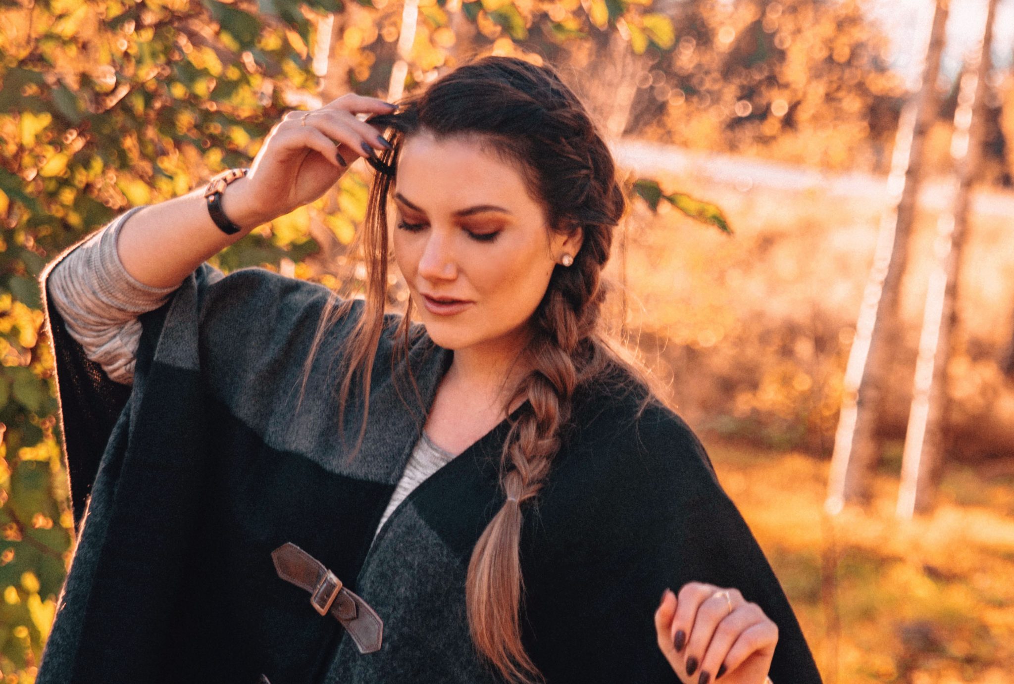 French Side Braid + Poncho in the Sunset