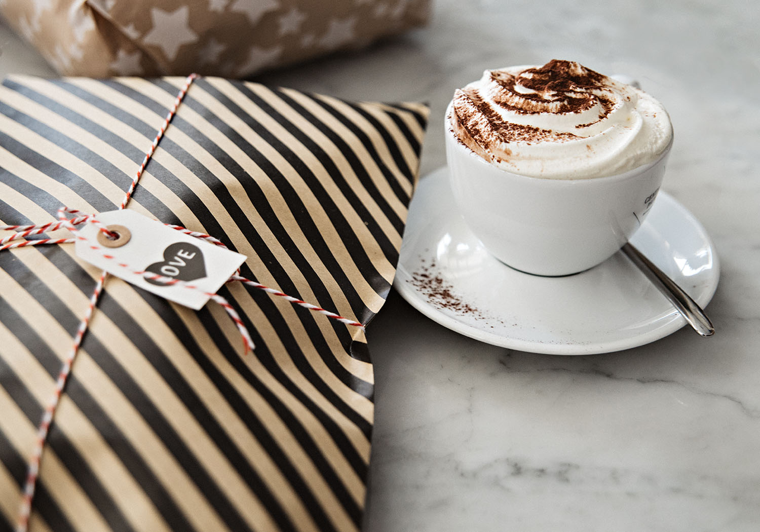 Christmas Gifts with hot chocolate and cream