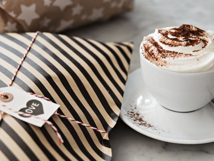 Christmas Gifts with hot chocolate and cream