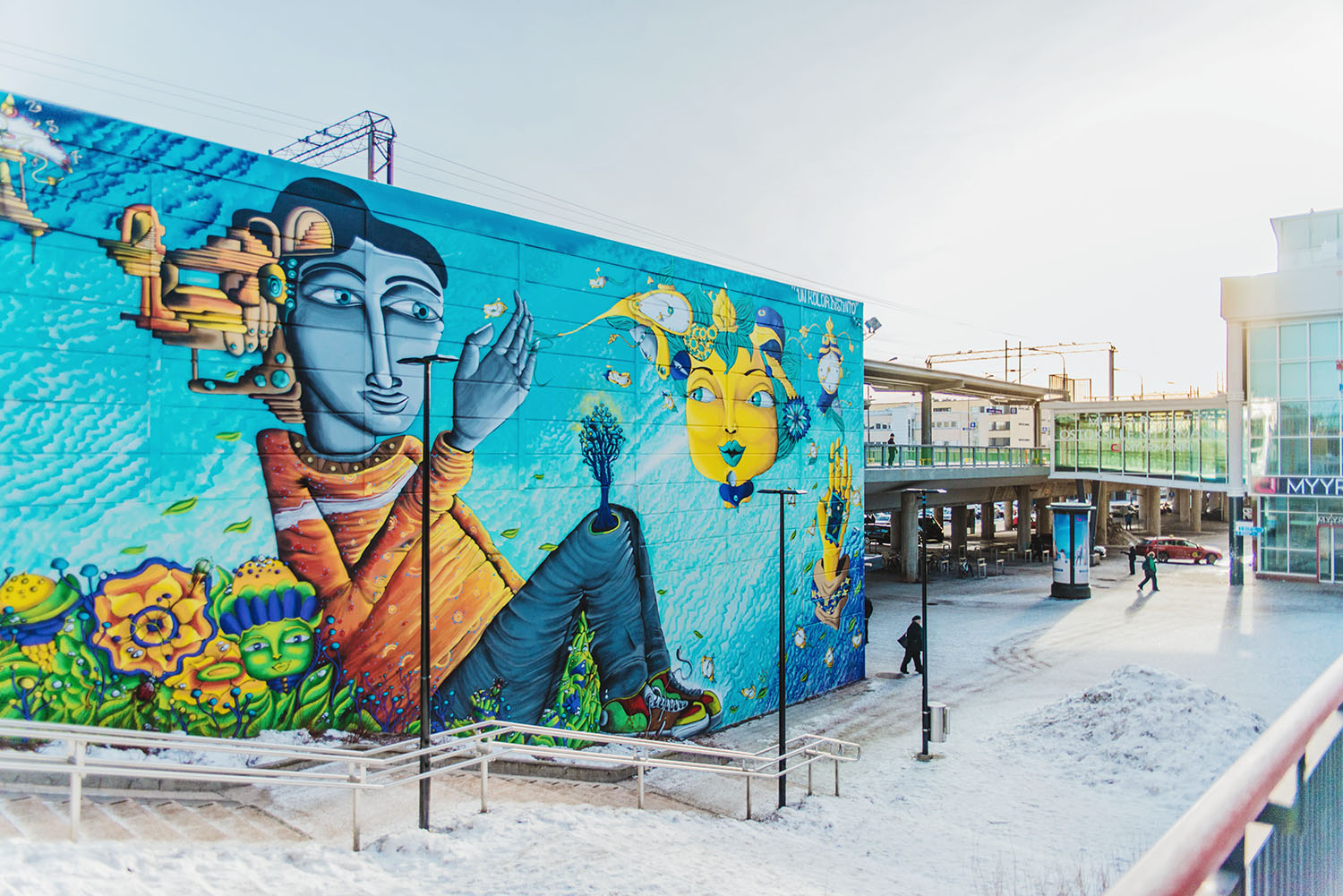 Colorful street art at Myyrmäki railway station